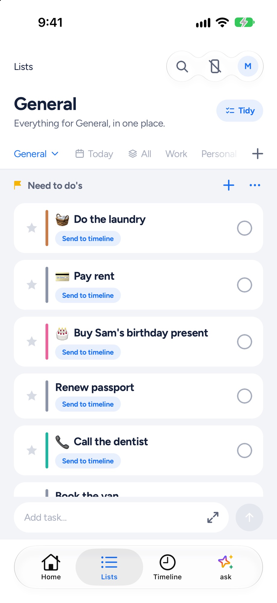 Lists: everything out of your head, the one that matters starred