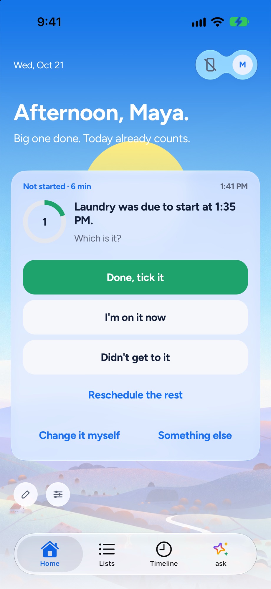 Home: Yoodoo noticing you haven't started, and asking which it is