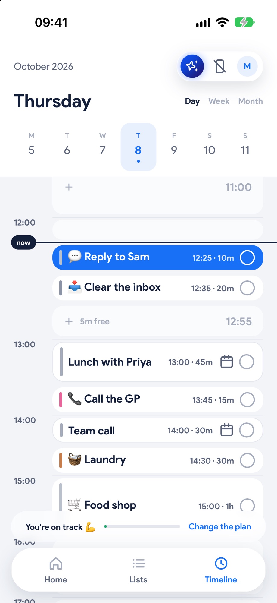 Your events on the Timeline, tasks planned around them