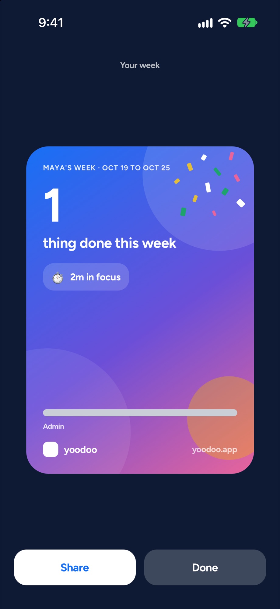 Your week on one card, to share