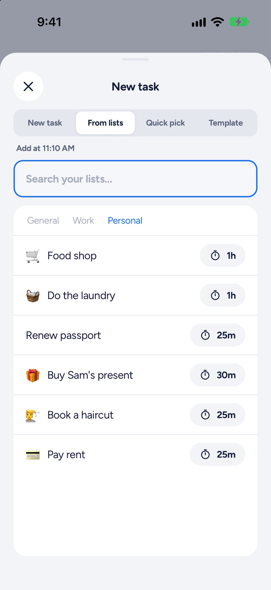 A free gap tapped: pick something from your lists to drop in