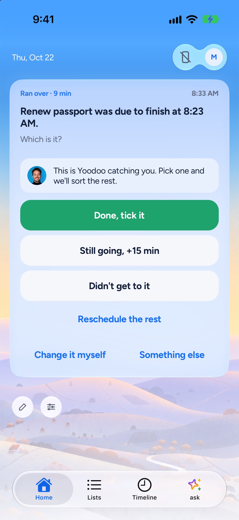 Ran over? Yoodoo asks one question
